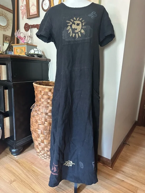 Amazing vintage linen dress with sun painted design - Picture 2 of 9